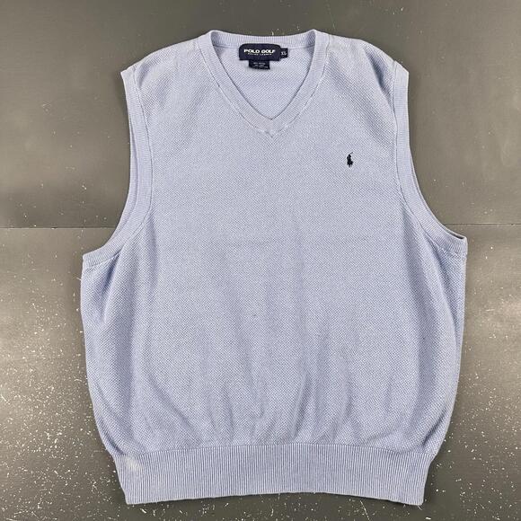 Polo Golf Sweater Vest Womens XL Powder Blue Thermal Waffle Knit Linen Blend - Picture 2 of 6